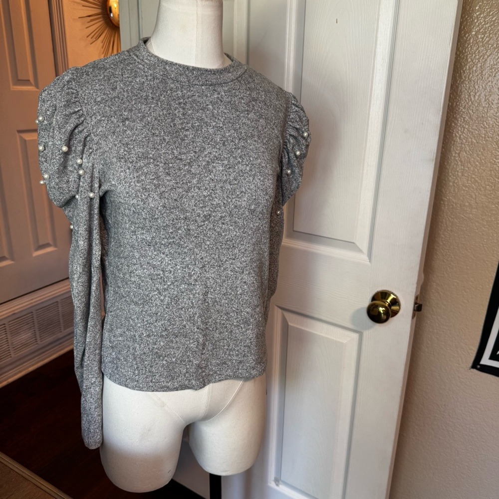 Zara Gray Sweatshirt with Pearl Accents